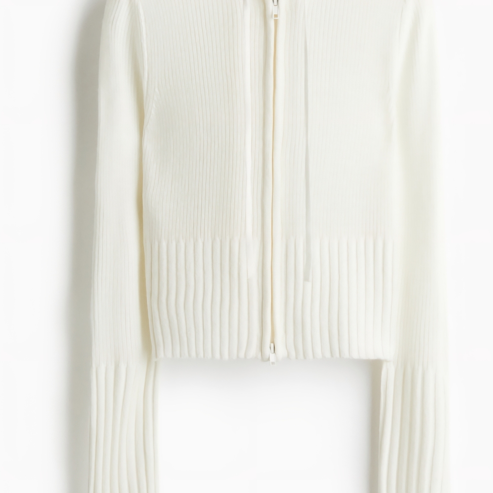 Women's White Zip Sweater- Crop - Picture 3 of 4